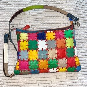 Vintage Colorful Leather Patchwork Crossbody Purse 80's 90's Boho